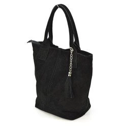 Women's leather shoulder shopper bag with fringe