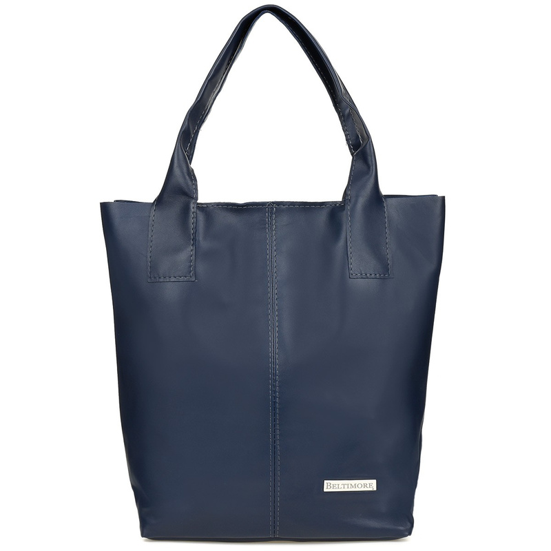 Navy blue women's natural leather shopper bag Beltimore F18