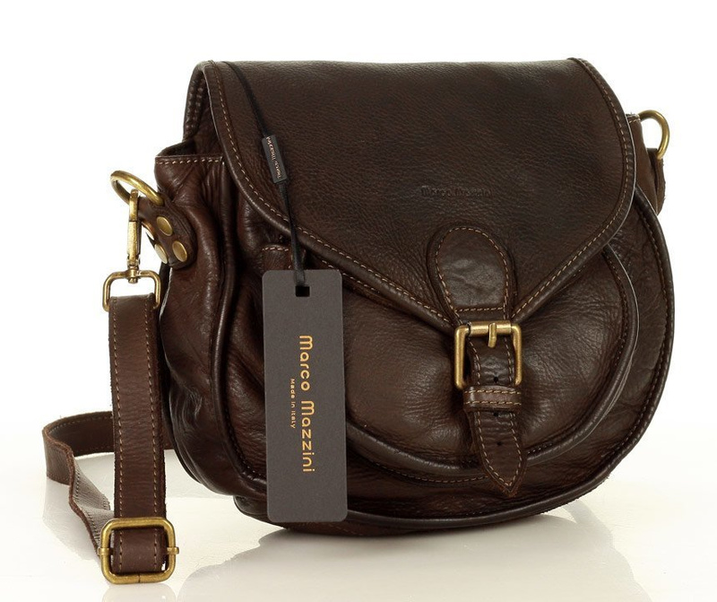 MARCO MAZZINI Klasyczna listonoszka z naturalnej skóry saddle bag genuine leather brąz caffe