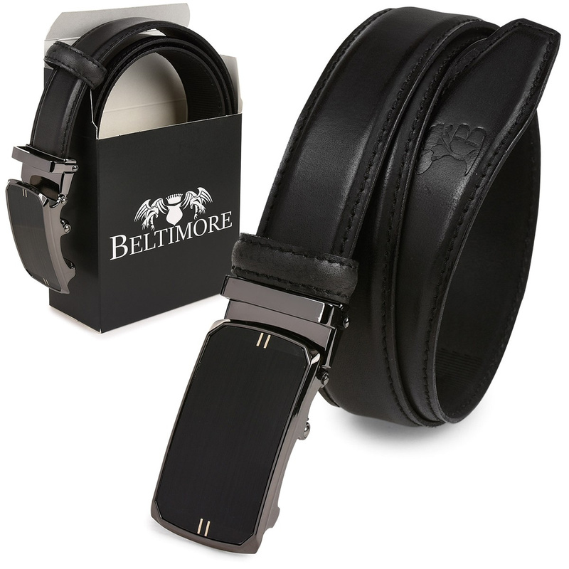 Men's leather belt buckle automatic black Beltimore A07 : Colors - black, Strap size - r.100-115 cm