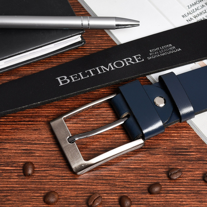 Beltimore leather men's belt navy blue wide E02 : Colors - navy blue, Strap size - r.110-125 cm