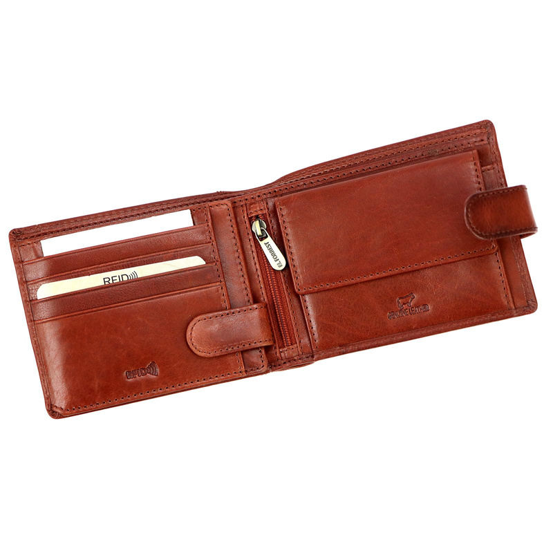 EL FORREST men's leather zip-up wallet with RFID