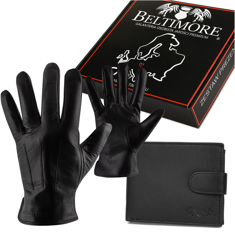 Beltimore T84 men's black leather wallet glove level set : Colors - black, Glove size - S/M