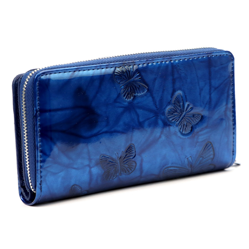 Leather large stylish women's wallet with butterflies