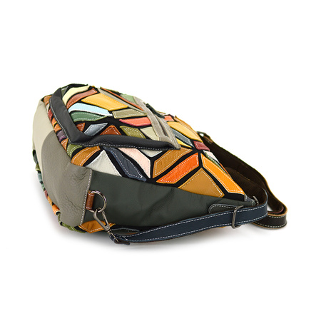 Women's colorful leather messenger bag with mosaic pattern