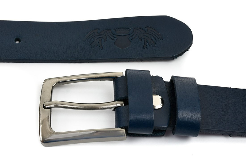 Beltimore full grain leather narrow men's belt navy blue oversize A80 : Colors - navy blue, Strap Size - r.180-195 cm