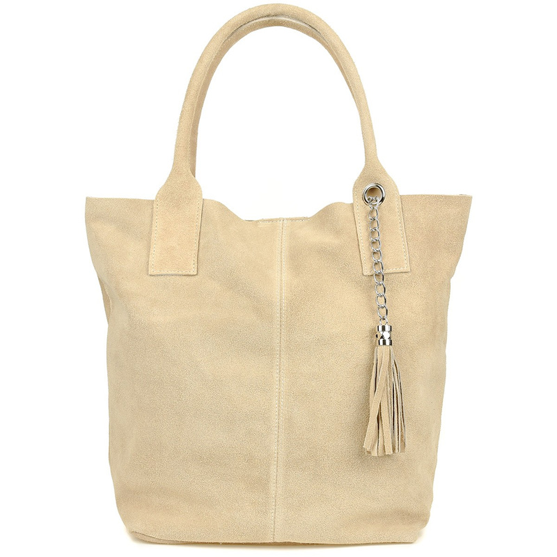 BEIGE LARGE A4 LIGHTWEIGHT SUEDE LEATHER BAG SHOPPER BAG WITH POUCH L82