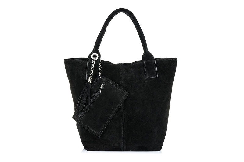 Italienisches Leder Wildleder Handtasche A4 Shopper Schwarz T49