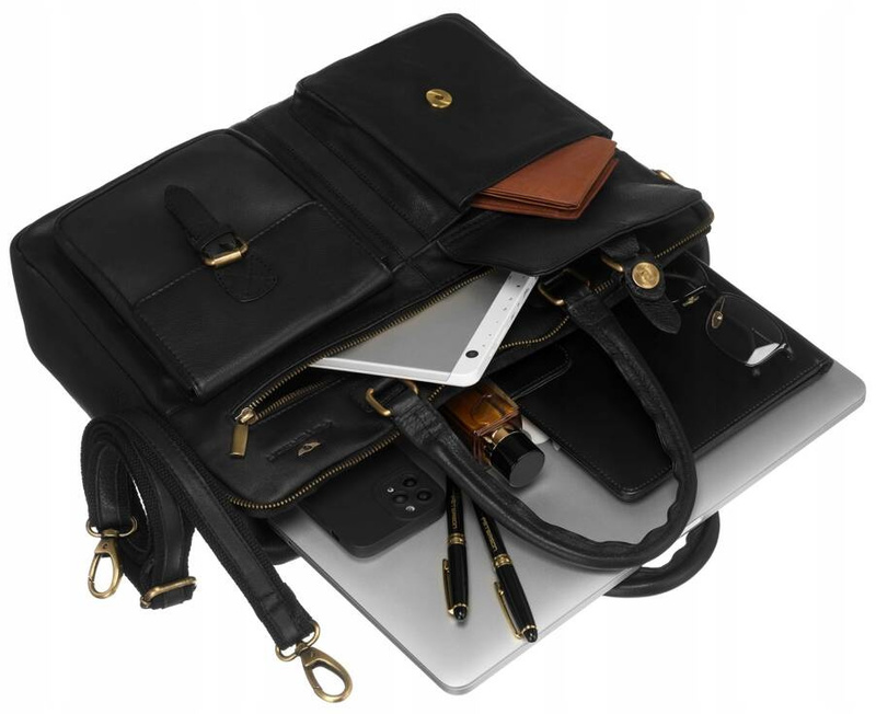 Leather laptop bag PETERSON PTN LAP-15602-NDM