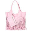 Powder pink Women's suede leather handbag A4 tassel large L83