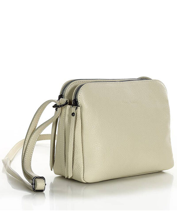 Torebka skórzana crossbody listonoszka dwie komory - MARCO MAZZINI ivory beżowa