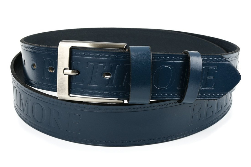 BELTIMORE trouser belt navy blue denim leather belt 527 : Colors - navy blue, Strap size - r.85-100 cm