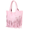 Powder pink Women's suede leather handbag A4 tassel large L83