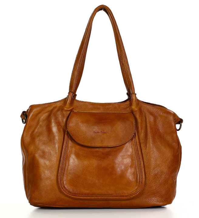 Leather women's shopper with shoulder organizer