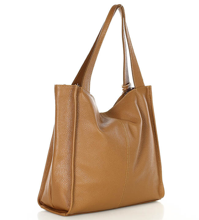 Modny skórzany shopper MAZZINI - Portofino Max camel