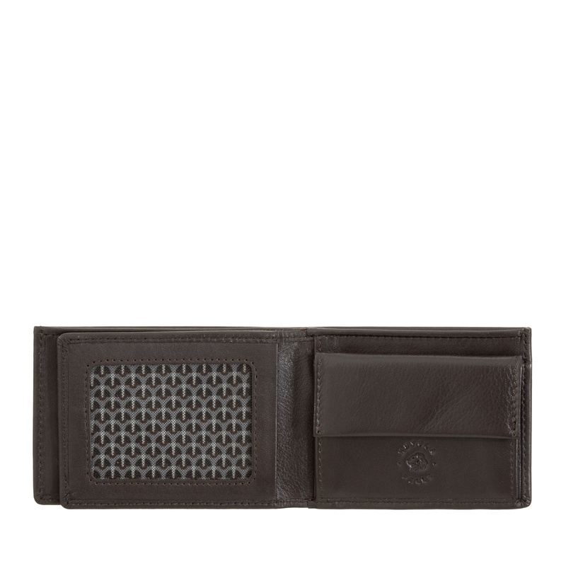 Small mens wallet Nappa Trevor by Nuvola Pelle made in genuine leather with coin pocket and transparent ID windows. Minimalist design.