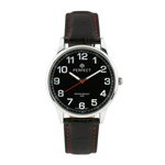 Men's watch quartz black classic leather strap with red trim C410