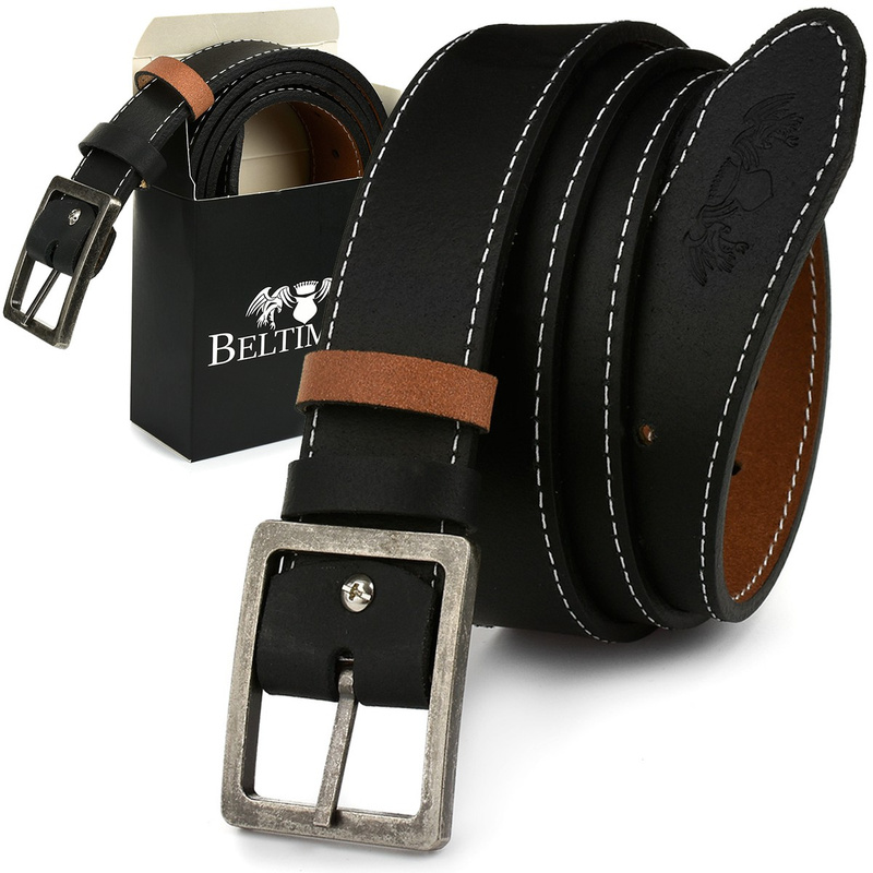 BELTIMORE Double-sided Solid Men's Leather Belt Box W23 : Colors - black, Strap Size - r.115-130 cm