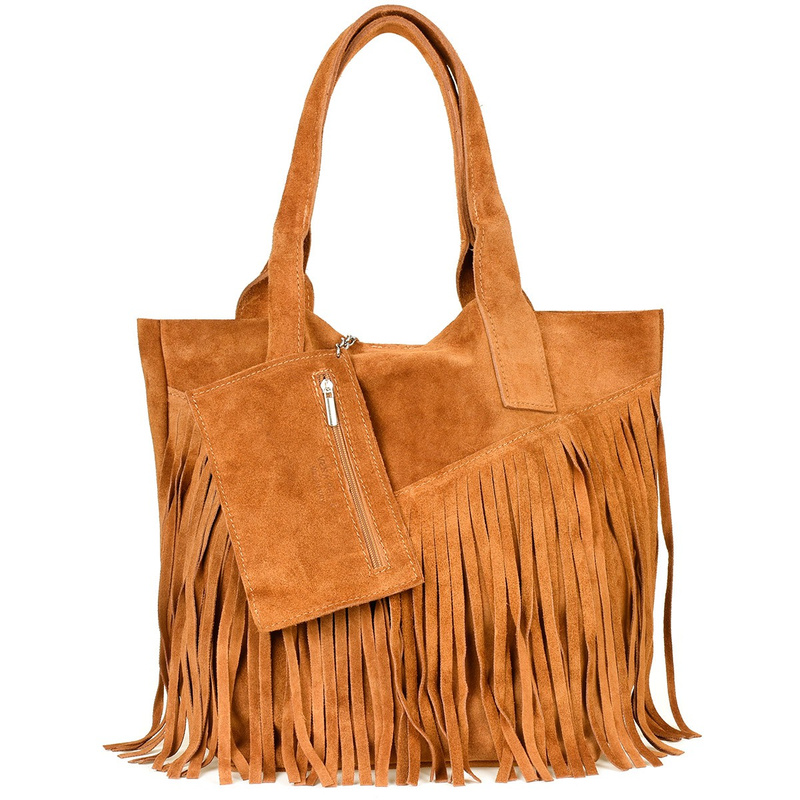 Camel leather leather handbag A4 Large L83 fringed