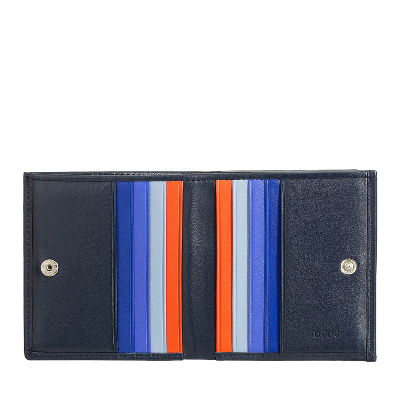 The DUDU Colorful collection is enriched by Flavio, small men's multicolour leather billfold RFID wallet with external coin purse and credit card holders