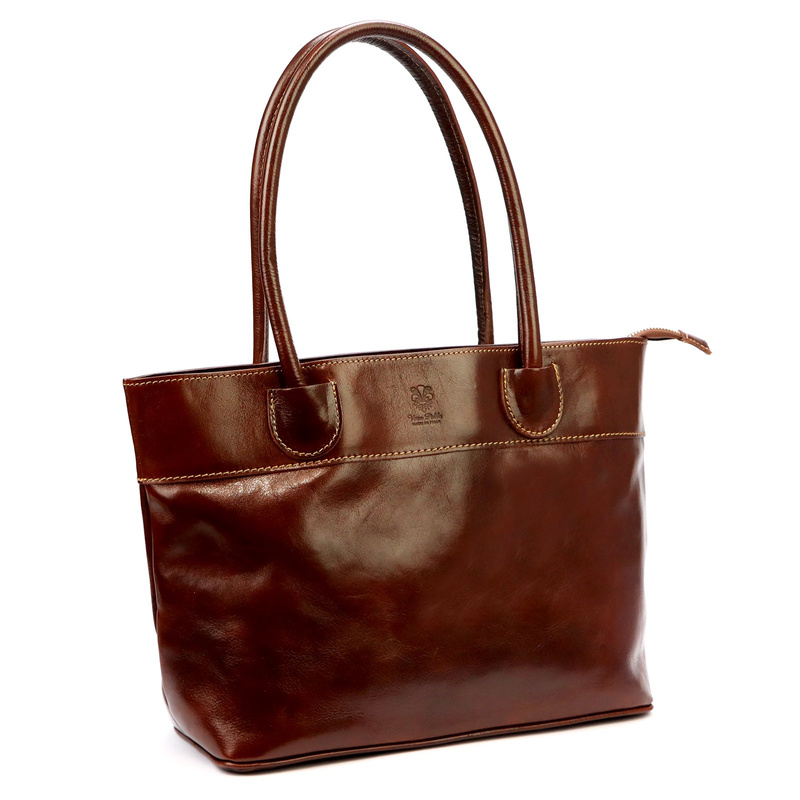 Leather large elegant women's shopper shoulder bag