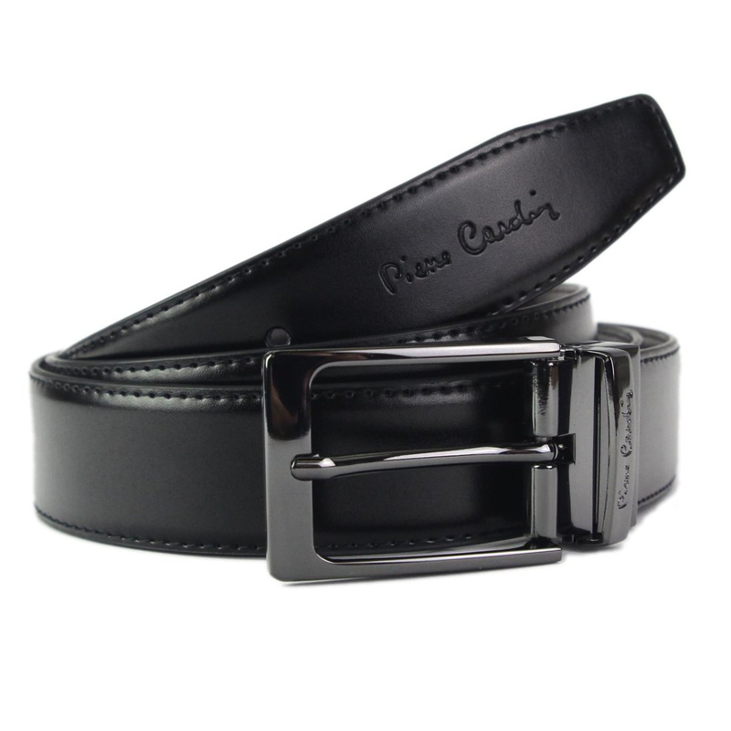 Men's genuine leather belt Pierre Cardin FWJX5 DOUBLE BLACK-BLUE