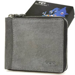 Zippered leather wallet large horizontal RFiD nubuck gray Beltimore H01