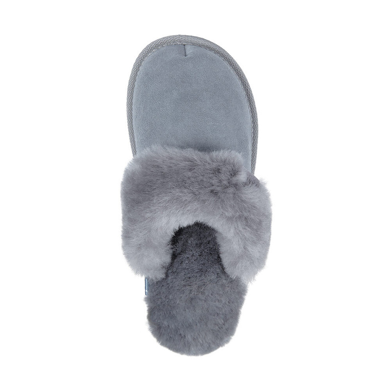 Fluffy sheepskin home slippers for women