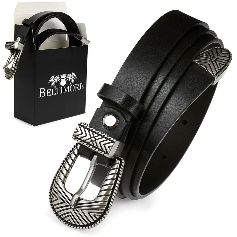 BELTIMORE D62 leather women's horseshoe cowboy belt : Colors - black, Strap size - r.105-120 cm