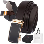 Men's leather belt automatic buckle 3.5 cm classic box bag free dark brown AP26 : Colors - brown, beige, Strap size - r.110-125 cm