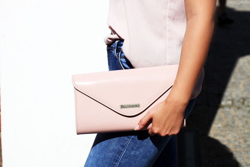 Beltimore powder pink M78 lacquered clutch bag with strap elegant Beltimore powder pink