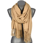 Beige Cotton large women's fringed scarf shawl ST-6