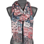 Women's double sided scarf large unique pattern small cats pink Ra-3-7