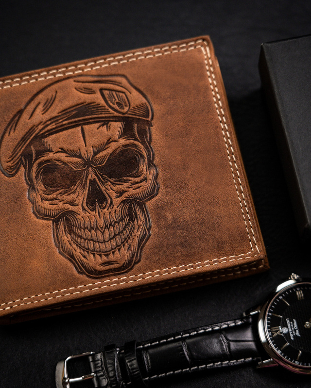 Men's leather wallet skull pattern by Always Wild