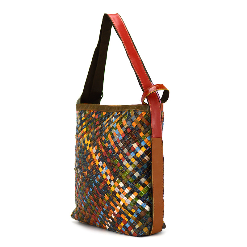 Multicolored women's leather handbag and backpack