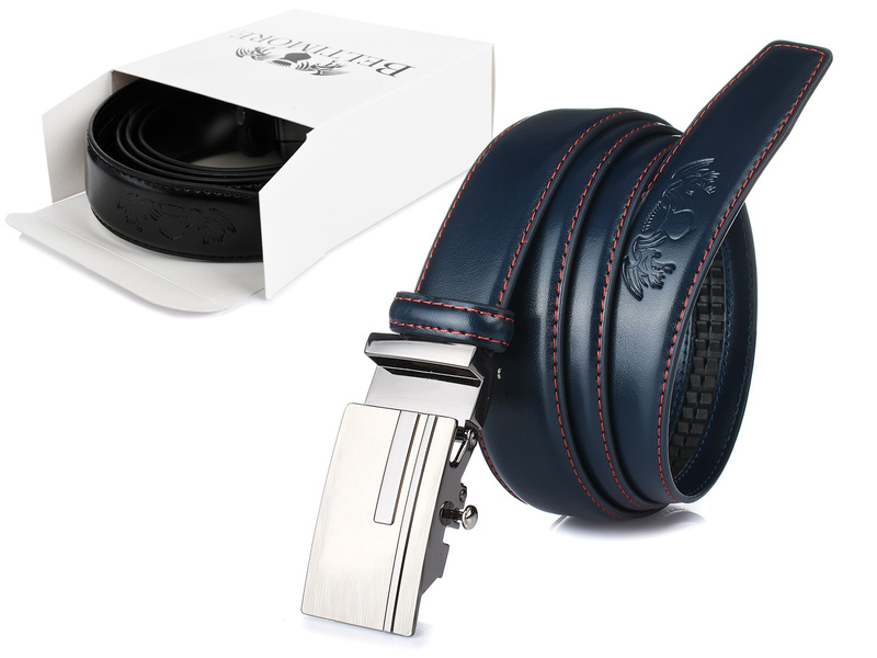 BELTIMORE men's navy blue leather belt A25 : Colors - navy blue, Strap size - r.100-115 cm