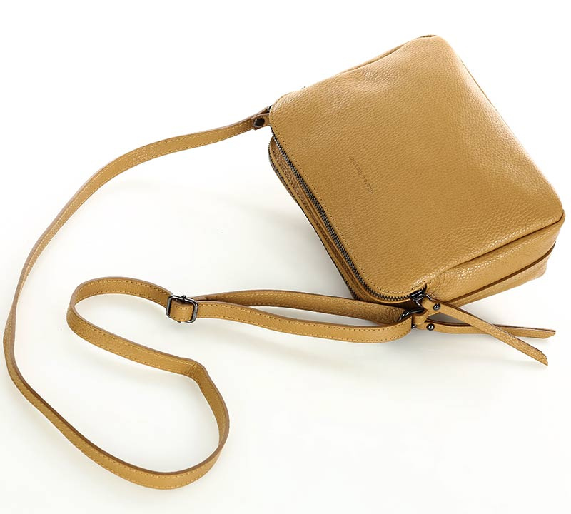 Torebka skórzana crossbody listonoszka dwie komory - MARCO MAZZINI brąz camel