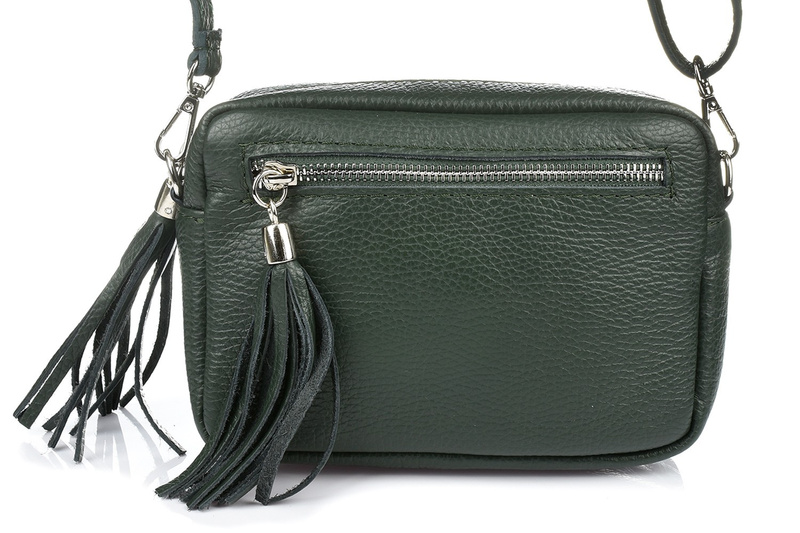 Dark green women's leather postbag with tassel fashionable C74.