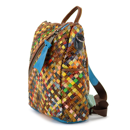 Patterned leather backpack with a mosaic pattern