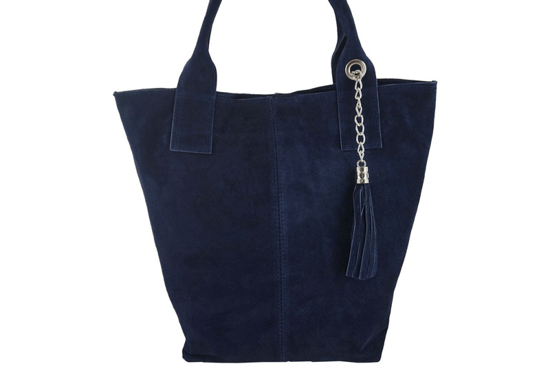 Shopper bag - torebka damska zamszowa - Granatowa 