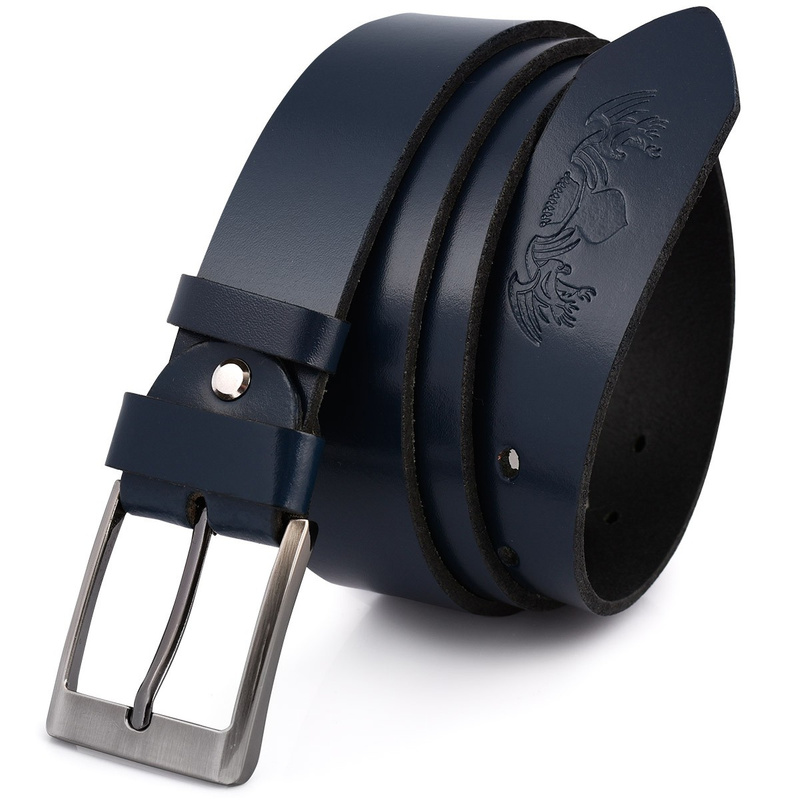 Beltimore leather men's belt navy blue wide E02 : Colors - navy blue, Strap size - r.110-125 cm