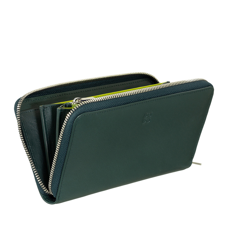 Zip around coloured soft leather woman's RFID wallet by DUDU, multi-compartment with credit card holder, new Dudubags collection