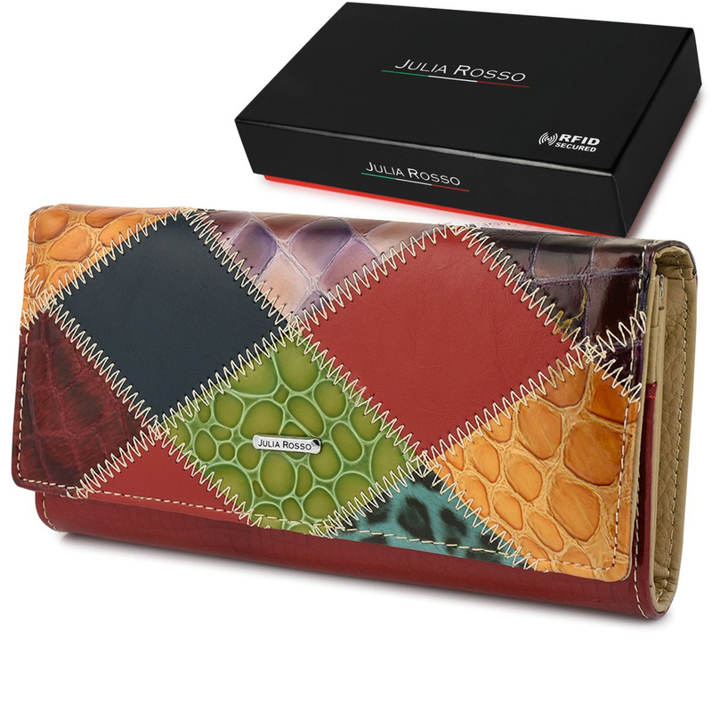 Julia Rososo patchwork boho leather wallet large box G89