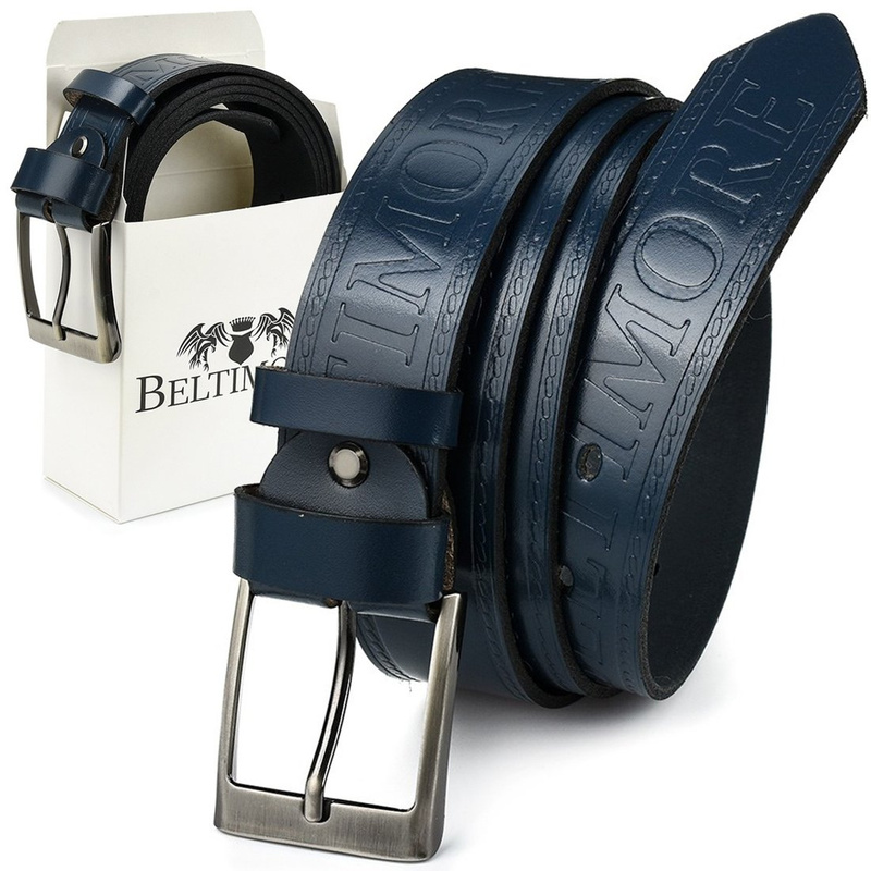 BELTIMORE trouser belt navy blue denim leather belt 527 : Colors - navy blue, Strap size - r.85-100 cm