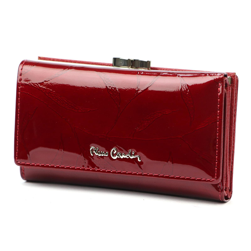 Patent leather large women's wallet with leaves