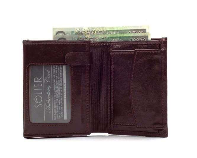 Elegant brown leather wallet SOLIER SW01B maroon