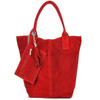 Italian Leather Suede Handbag A4 Shopper Red T49