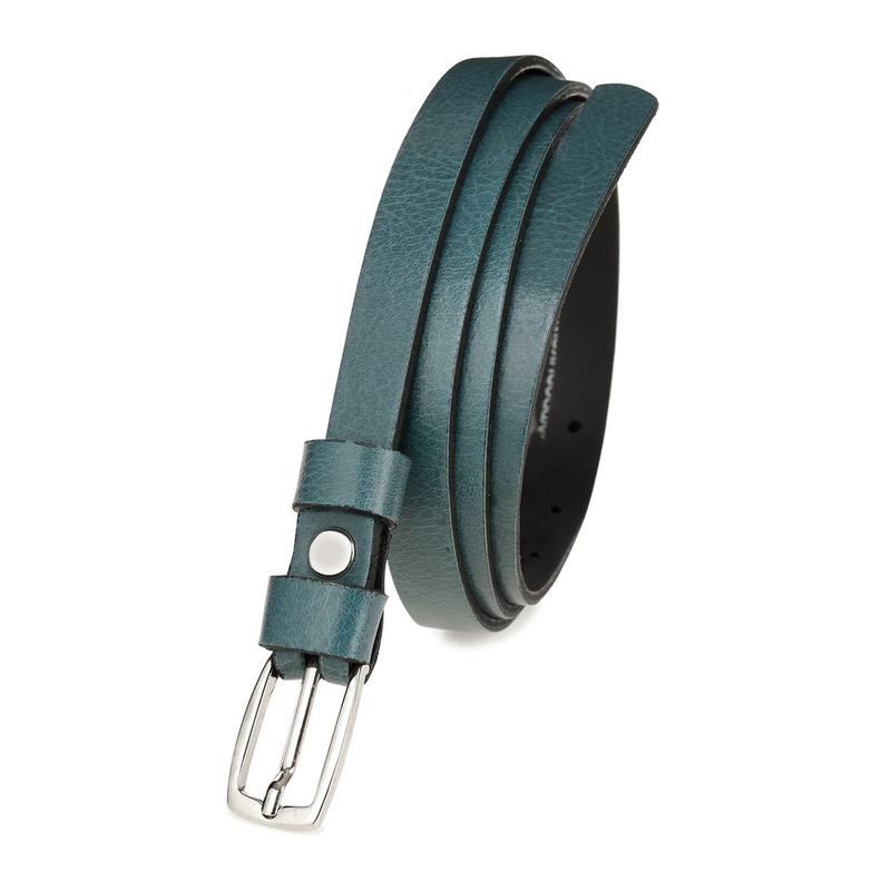 Women's narrow solid leather belt for dresses marine S16 : Colors - green, Strap size - r.95-110 cm