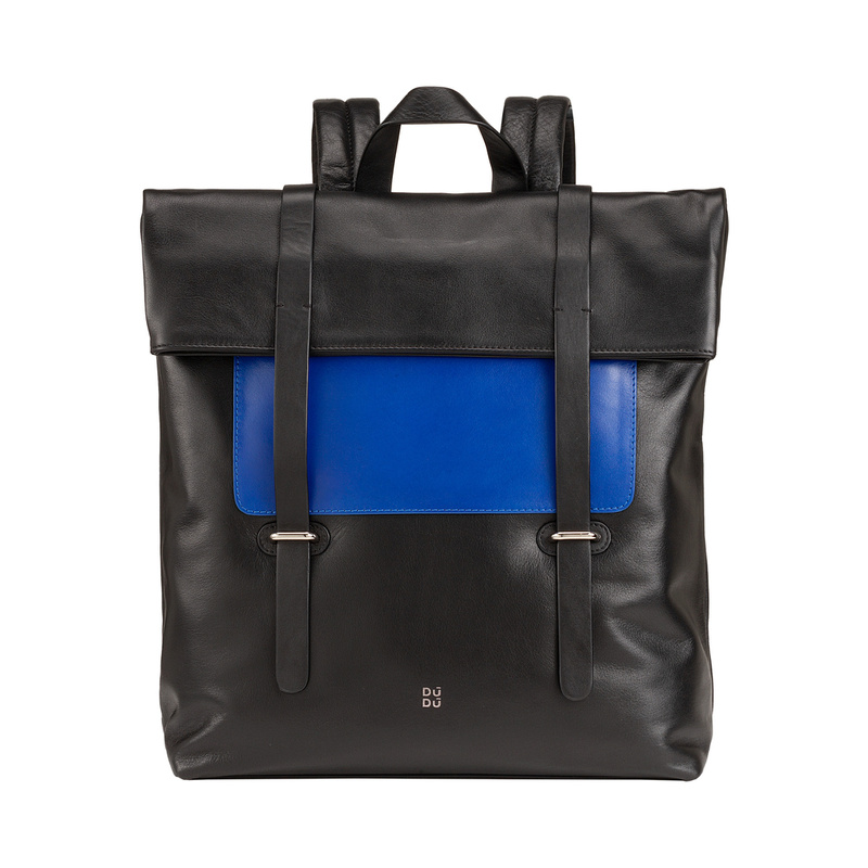 Multi coloured backpack for men or women Colorful Copenaghen by DUDU made in genuine nappa leather with top fold and magnetic buttons. Sporty and functional design.