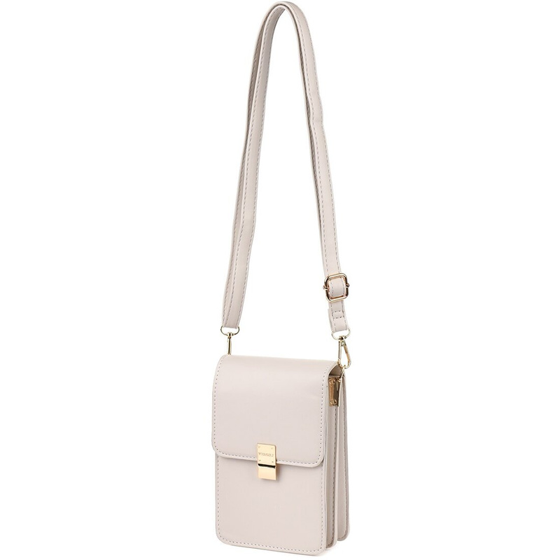 Beige Frauen kleine Handytasche Mini Letterman's Geldbörse Umhängetasche Öko-Leder POR-TE-10